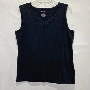 White Stag Women’s Tank Top sz XL 16/18 Black Blouse Lace Accents Stretch